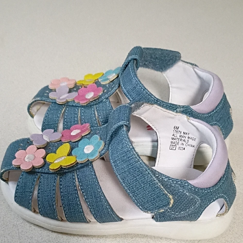 Rachel Kids Denim Sandals with Multicolor Flowers